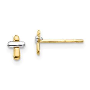 14K Two-tone Gold Madi K Children's Jewelry Polished Cross Post Earrings